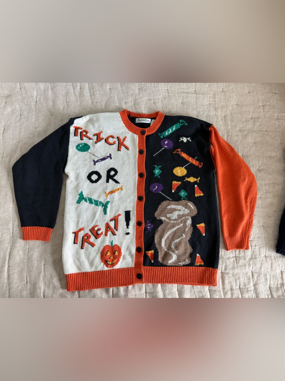 Vintage Alison Craig Halloween Trick Or Treat Sweater Cardigan Sz Large